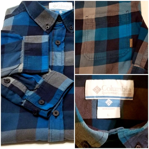 Columbia Blue/Grey Big Check Button Down Sz Large - Picture 4 of 5